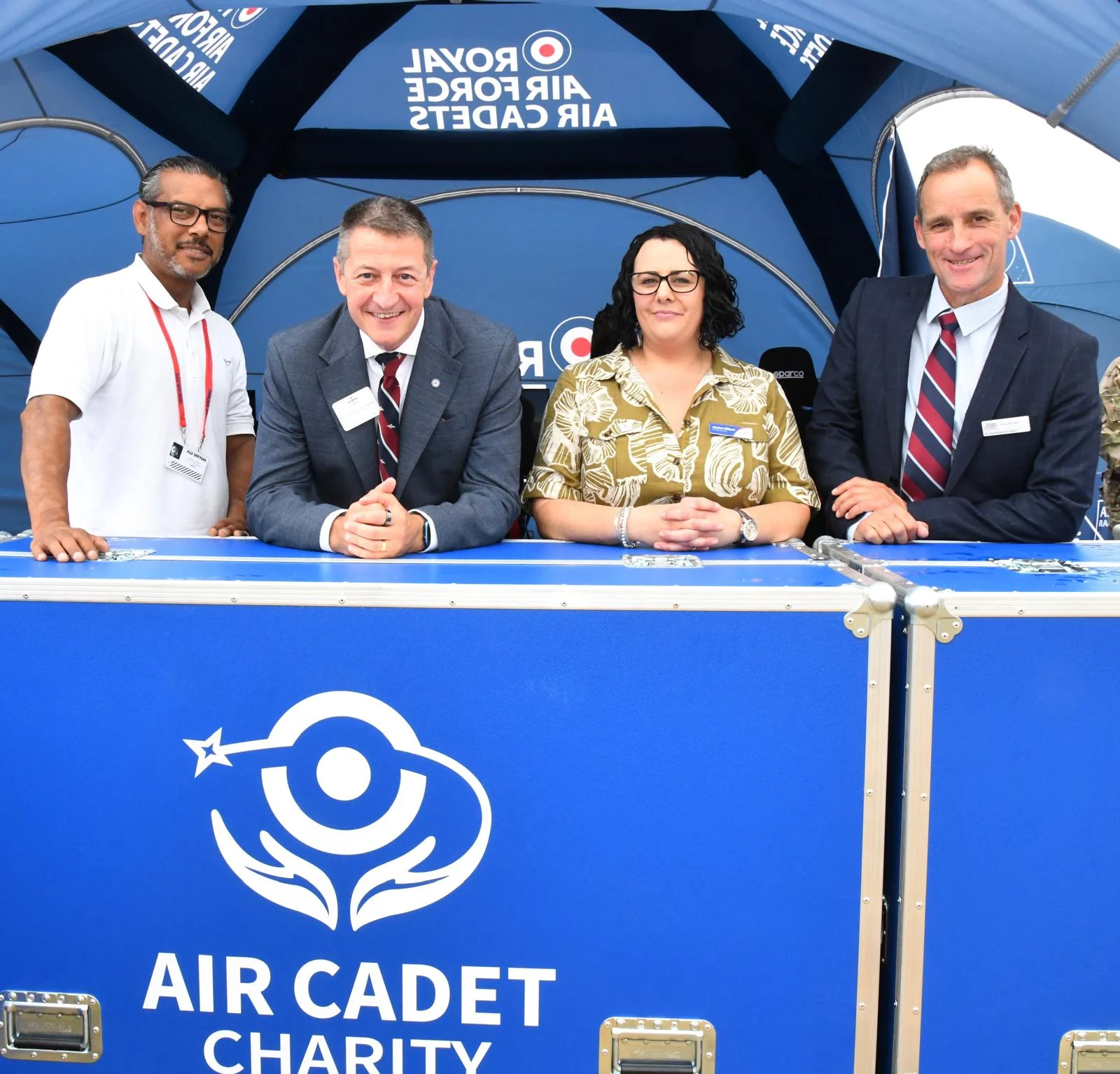 Ground VR team pictured with senior RAF representatives and the CEO of Air Cadet Charity at an Air Cadet event